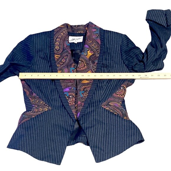 Linda Segal Jacket Womens 10 Pin Stripe Paisley Empire Short Lined Office VTG - Picture 4 of 16